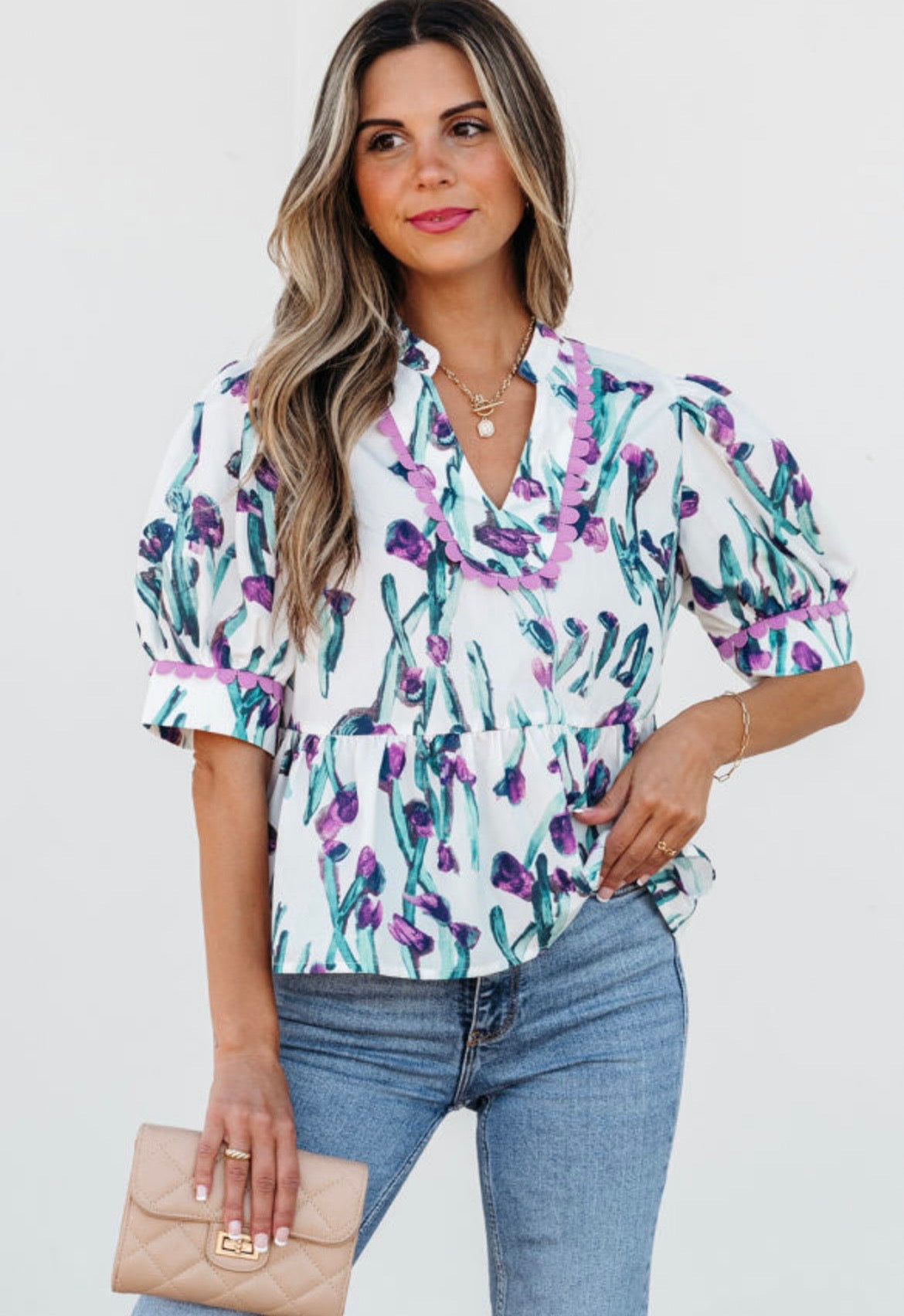 Purple Ric Rac Floral Top