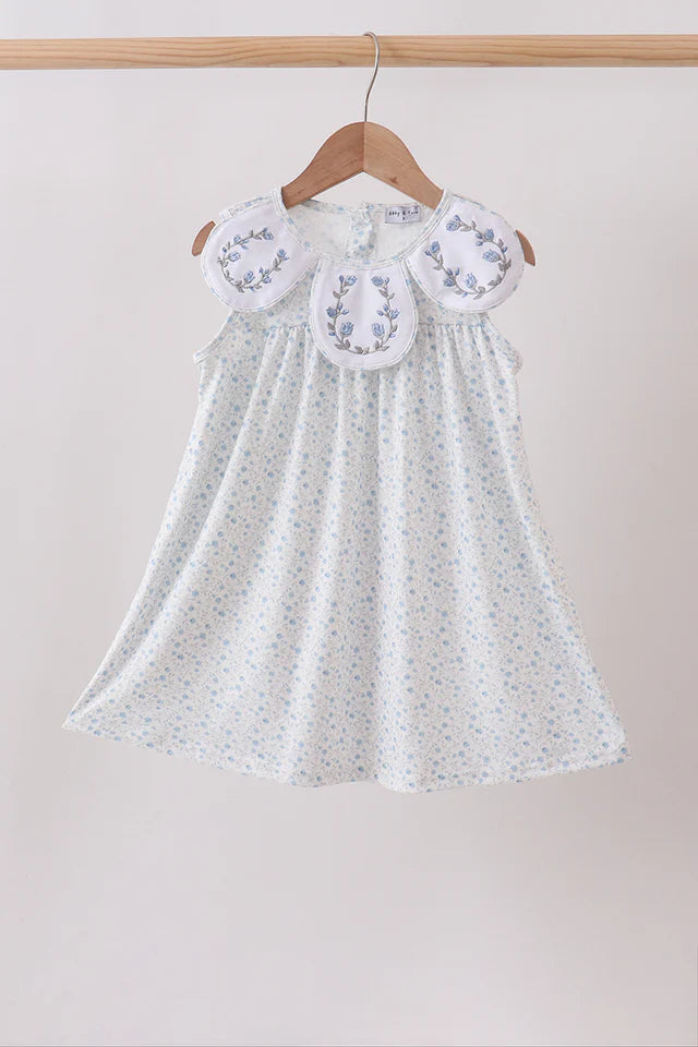 Blue Floral Embroidered Dress