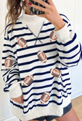 Navy Stripe Football Sequin Crewneck Sweatshirt