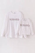 White velvet blessed embroidery mom&me sweatshirt MAMA