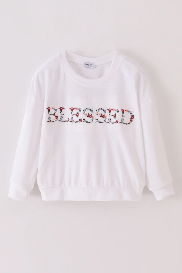 White velvet blessed embroidery mom&me sweatshirt Kid