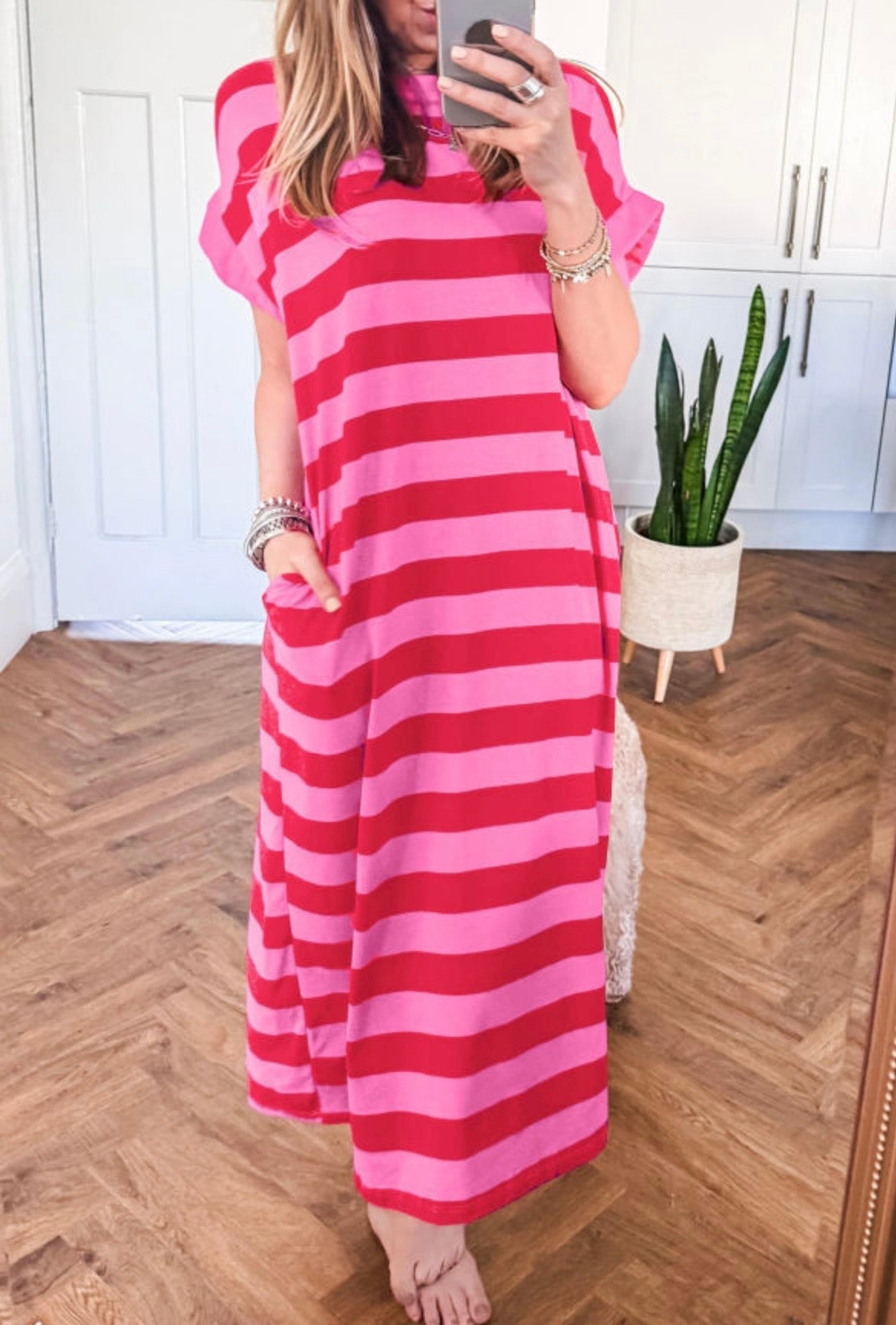 Rose Stripe Cuffed Dress