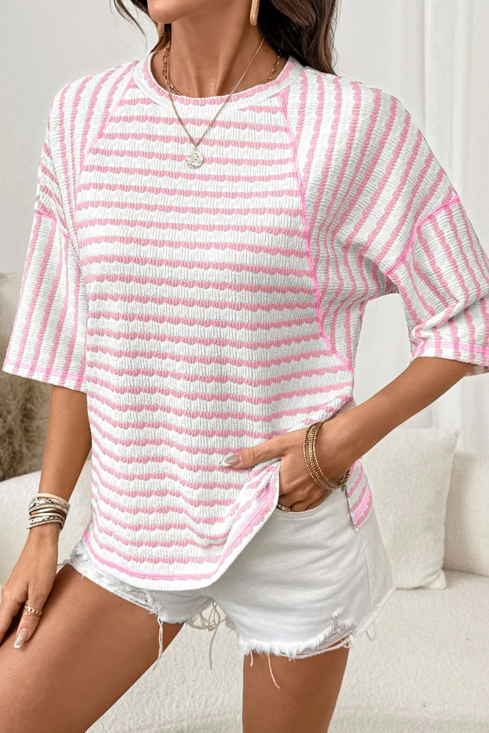 Stripe Textured Knit Top