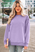 Horizontal Ribbed Exposed Seam Detail Drop Shoulder Baggy Pullover