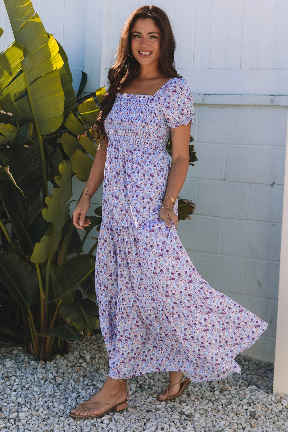 Floral Puff Sleeve Maxi Dress