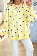 Yellow Loose-fit Long Sleeve Round Neck Polka Dot Tunic Sweatshirt