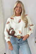Sequin Football Print Long Sleeve Loose Fit Sweater