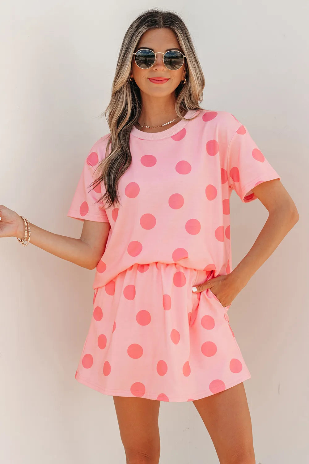 Pink Polka Dot Skort Set