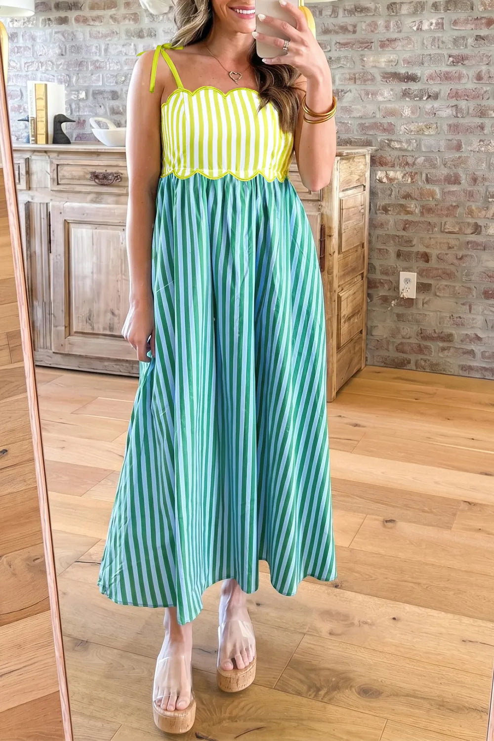 Scalloped Green Stripe Dress