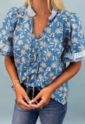 Blue Fall Floral Top