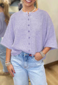 Short Sleeve Purple Button Sweater Cardigan