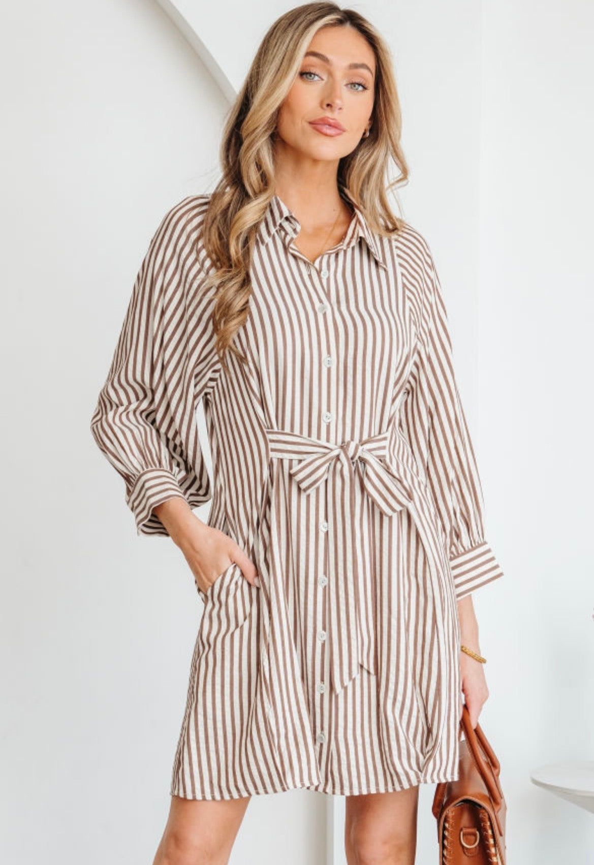 Brown Stripe Tie Dress