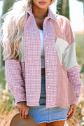 Pink Houndstooth Color Contrast Textured Patchwork Loose Shacket