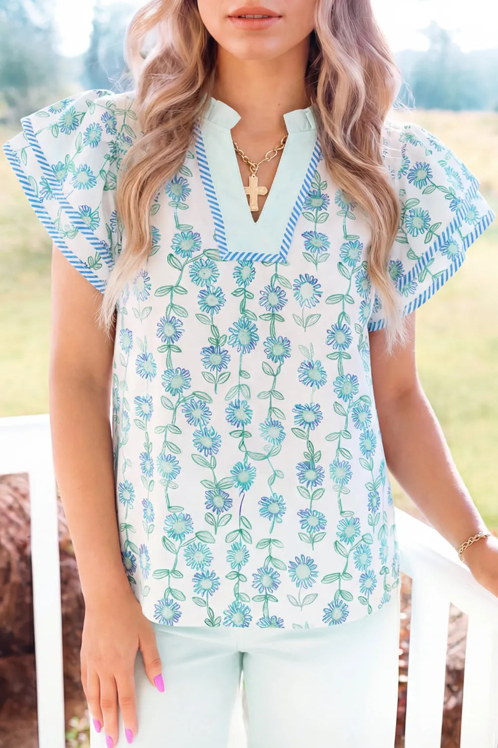 Floral Flutter Sleeve Top