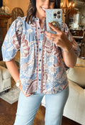 Scallop Button Down Floral Top