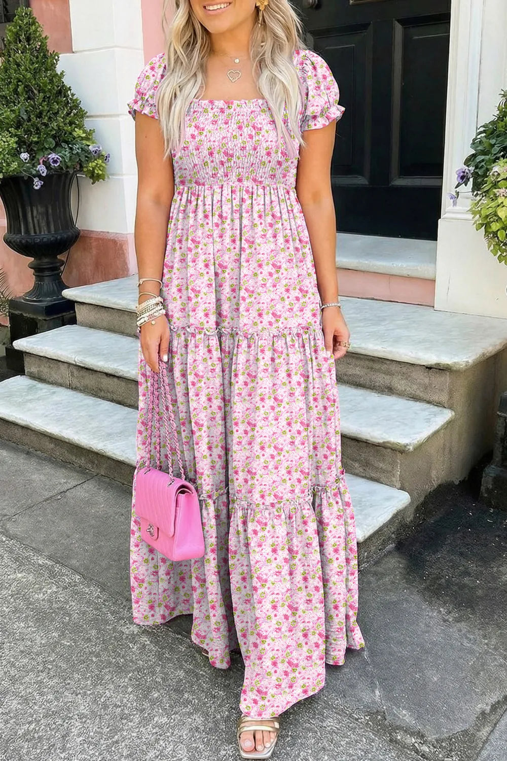 Floral Puff Sleeve Maxi Dress