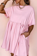 Light Pink Solid Color Babydoll Dress