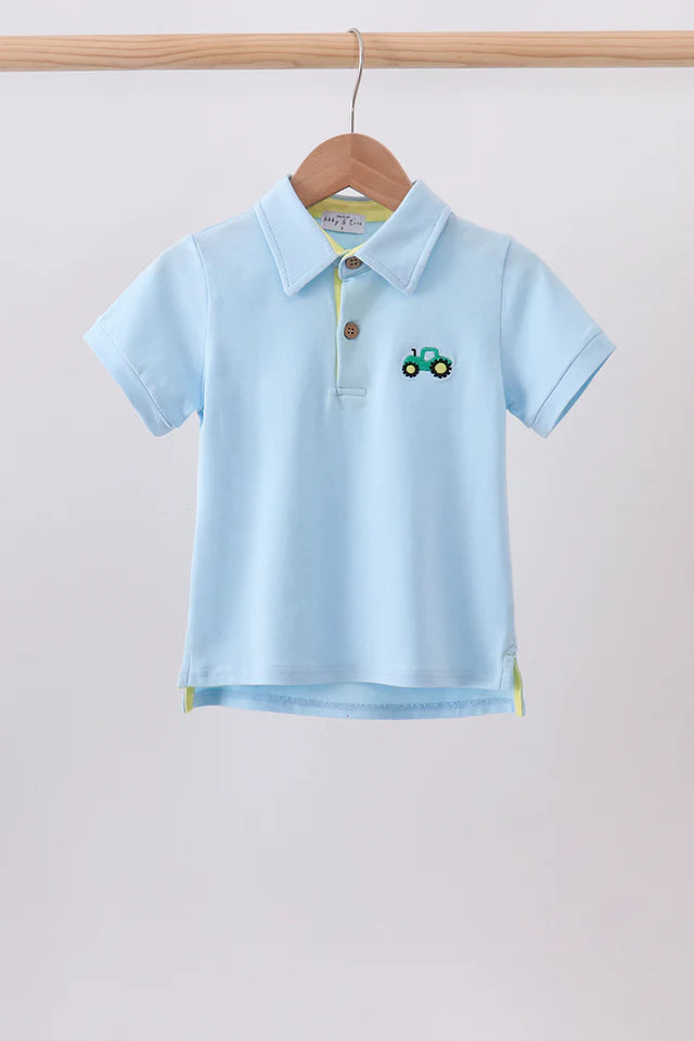 Blue Tractor Embroidered Polo