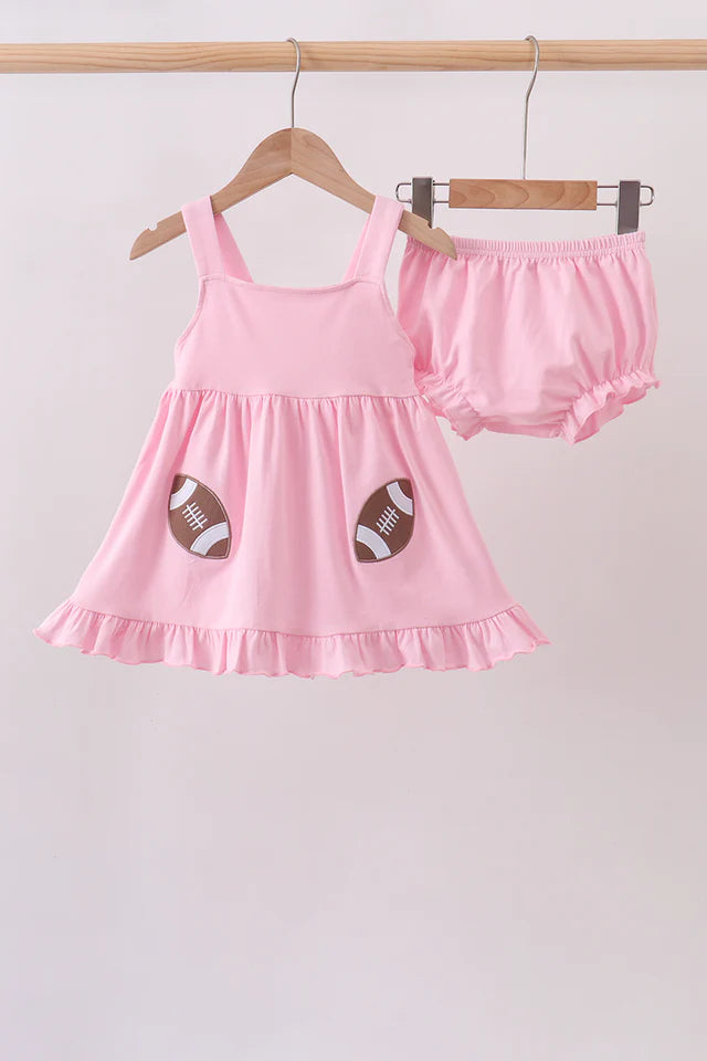 Abby & Evie Football Applique Bloomer Set