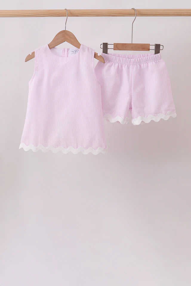 Seersucker Stripe Scalloped Shorts Set