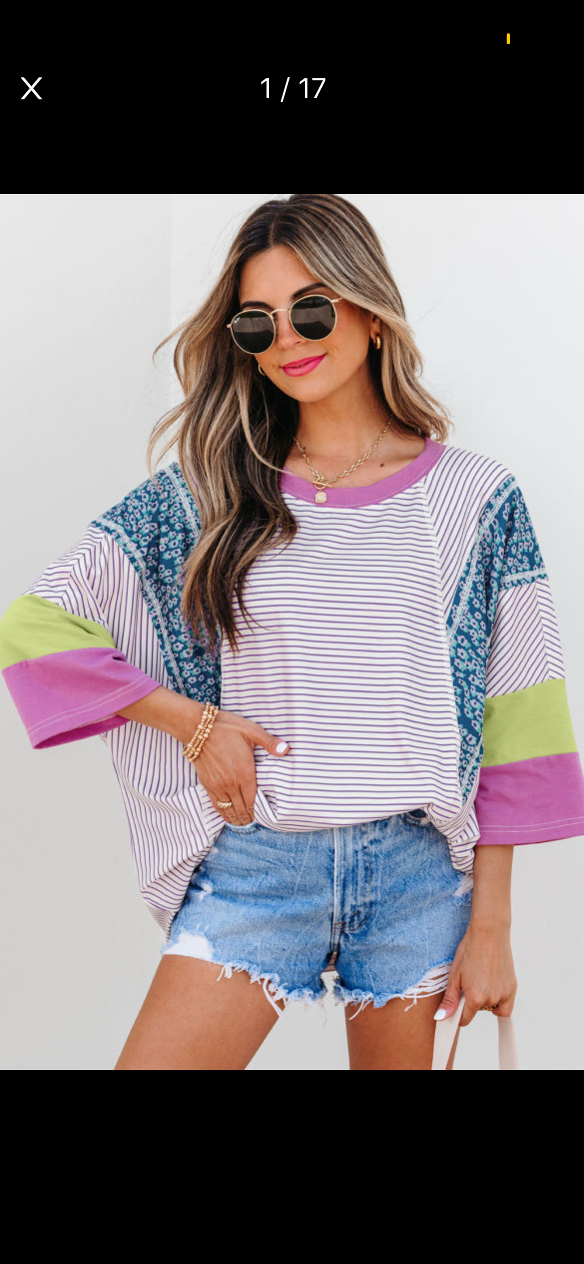 Purple Stripe Floral Color Block Top