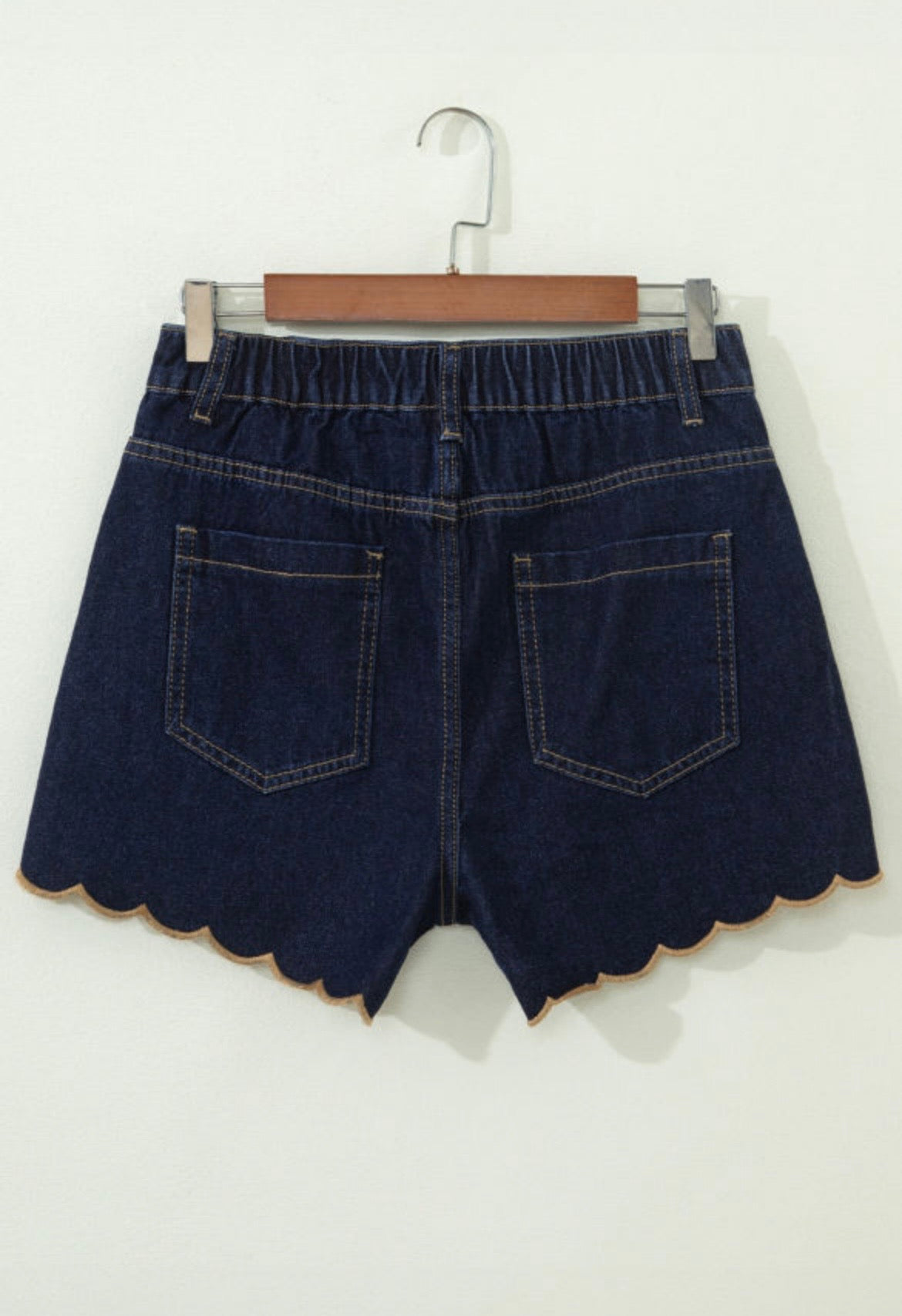 Navy Blue Scalloped Denim Shorts