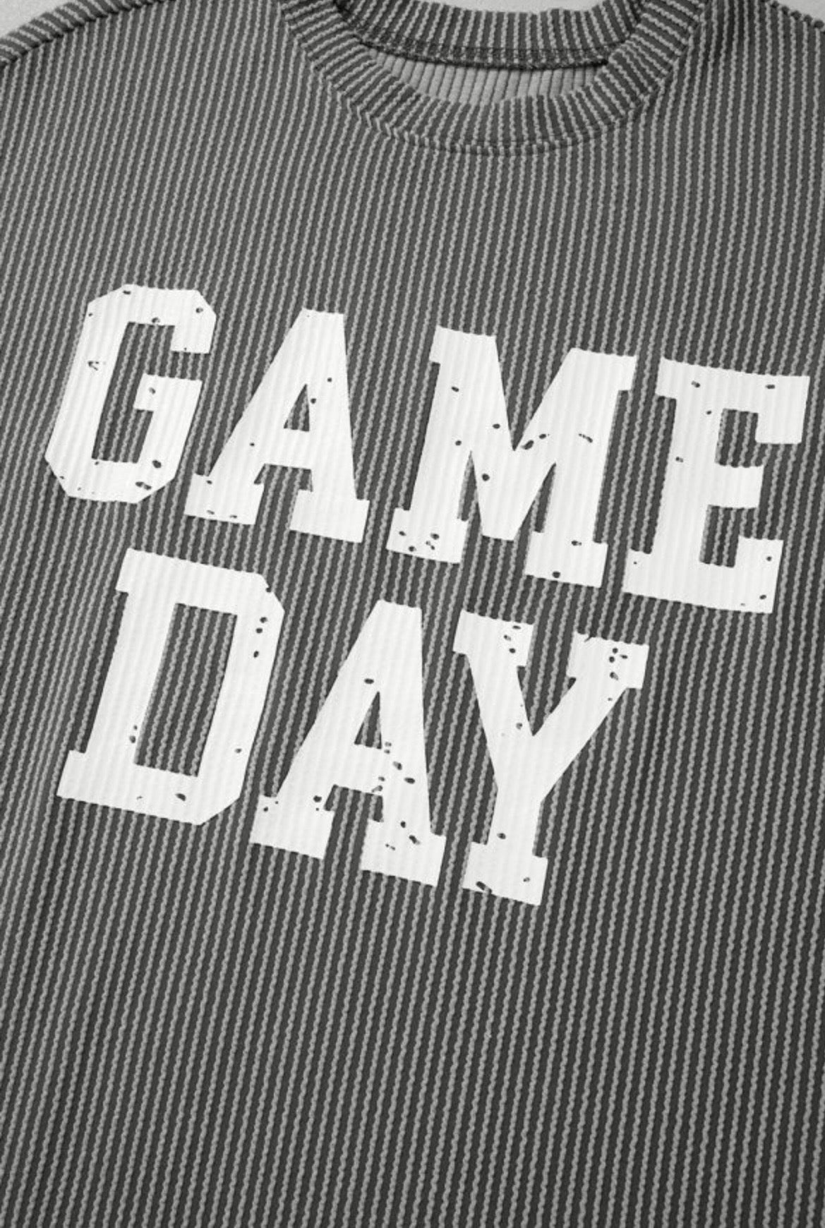 Dark Grey Corded Game Day Crewneck Top