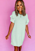 Green Striped Ruffle Dress