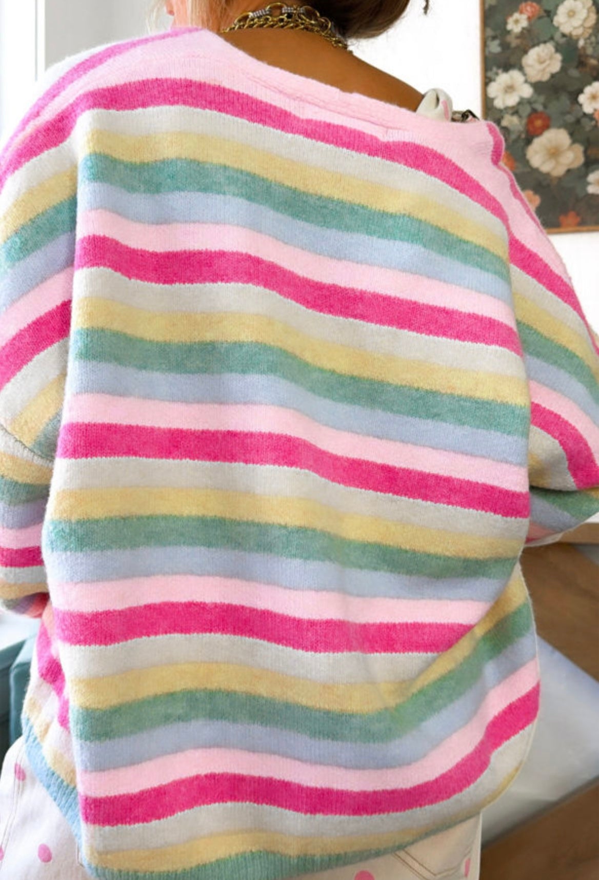 Multicolour Striped Knit Drop Shoulder Open Front Cardigan