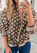 Brown Polka Dot Zip Up Shacket
