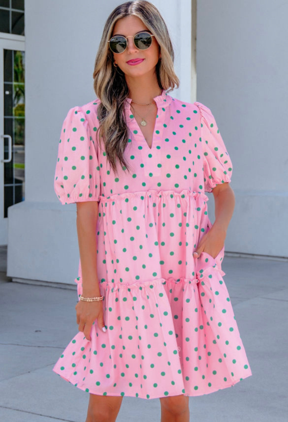 Pink & Green Polka Dot Dress