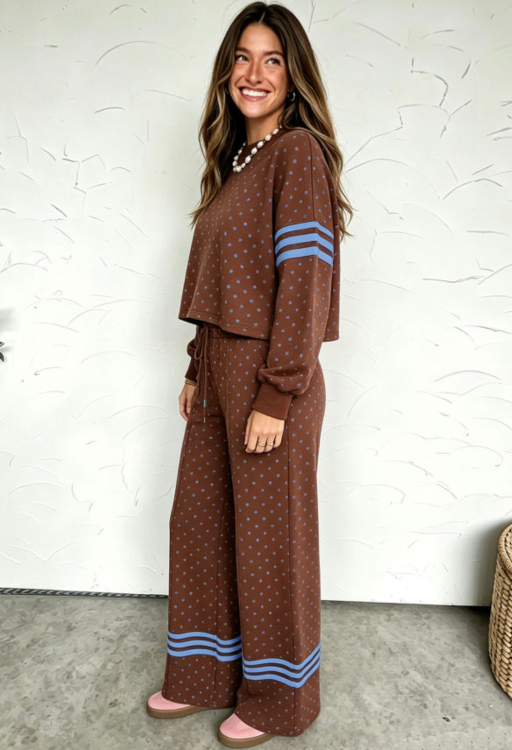 Polka Dot Print Colorblock Pants Set
