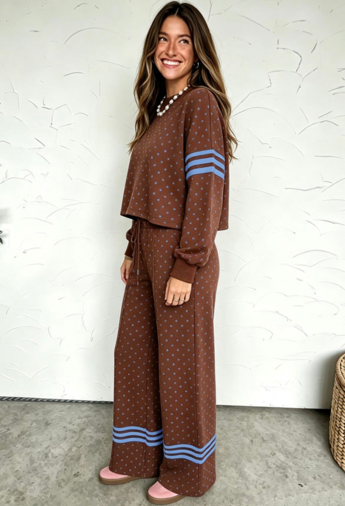 Polka Dot Print Colorblock Pants Set