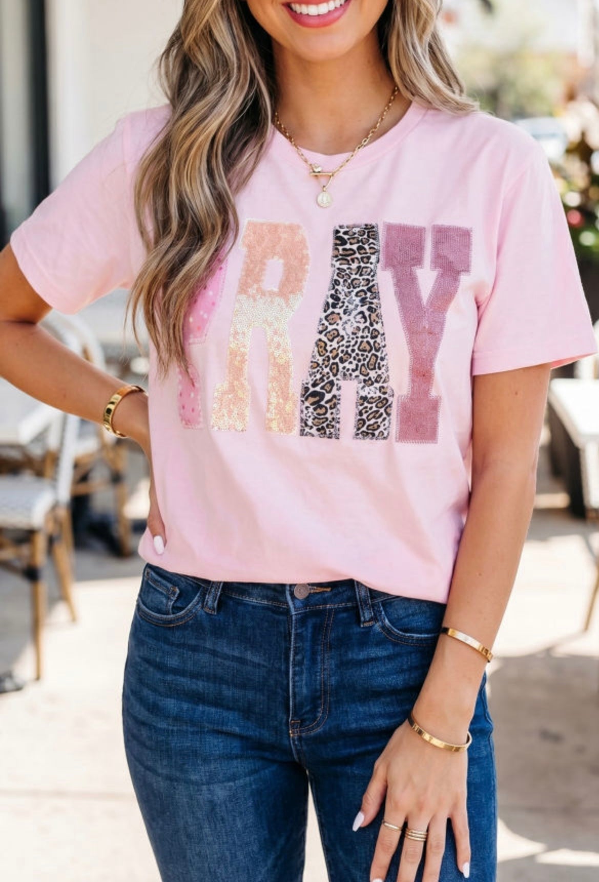 Pray Sequin Patched Tee