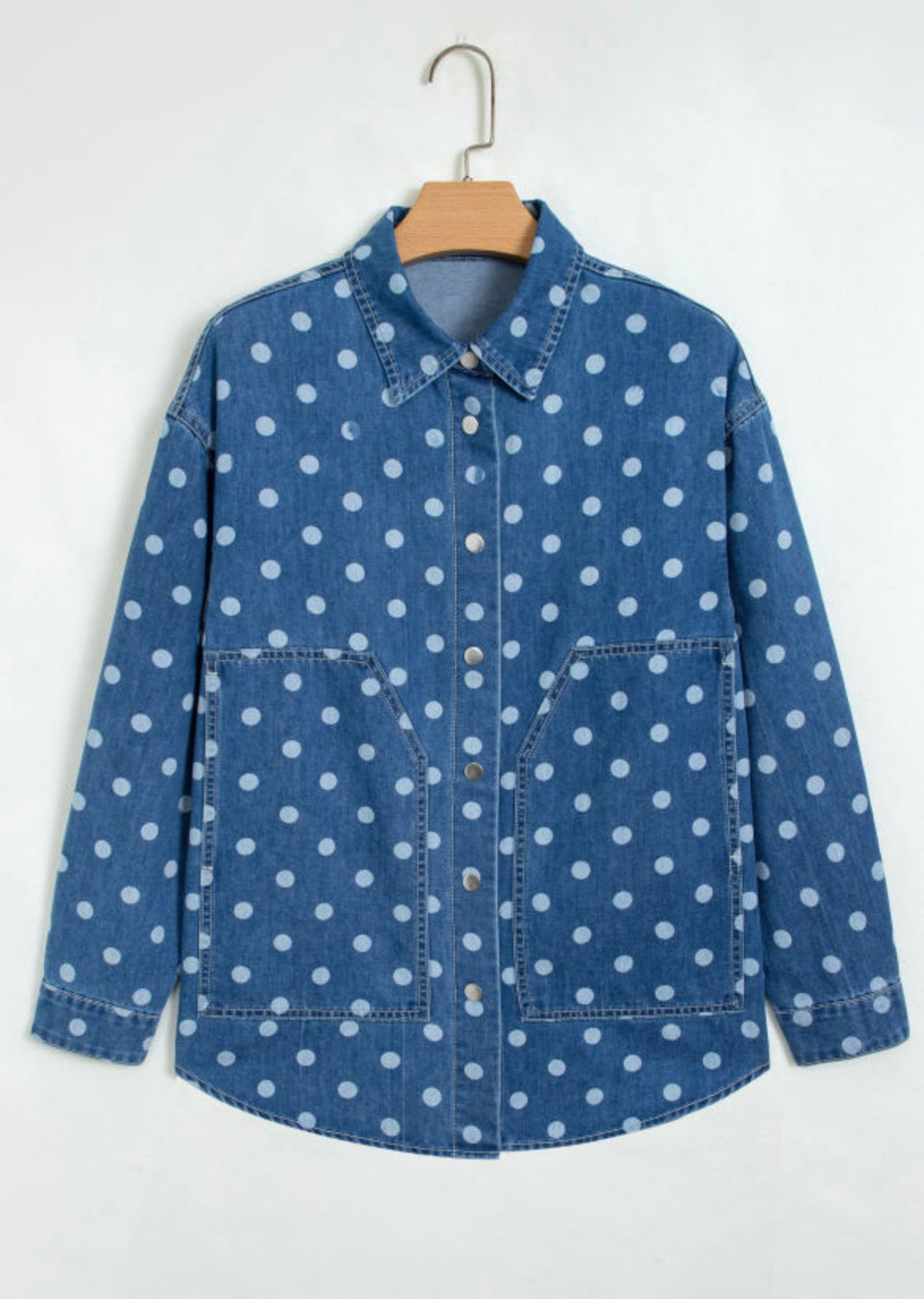 Blue Polka Dot Shift Tunic Denim Jacket