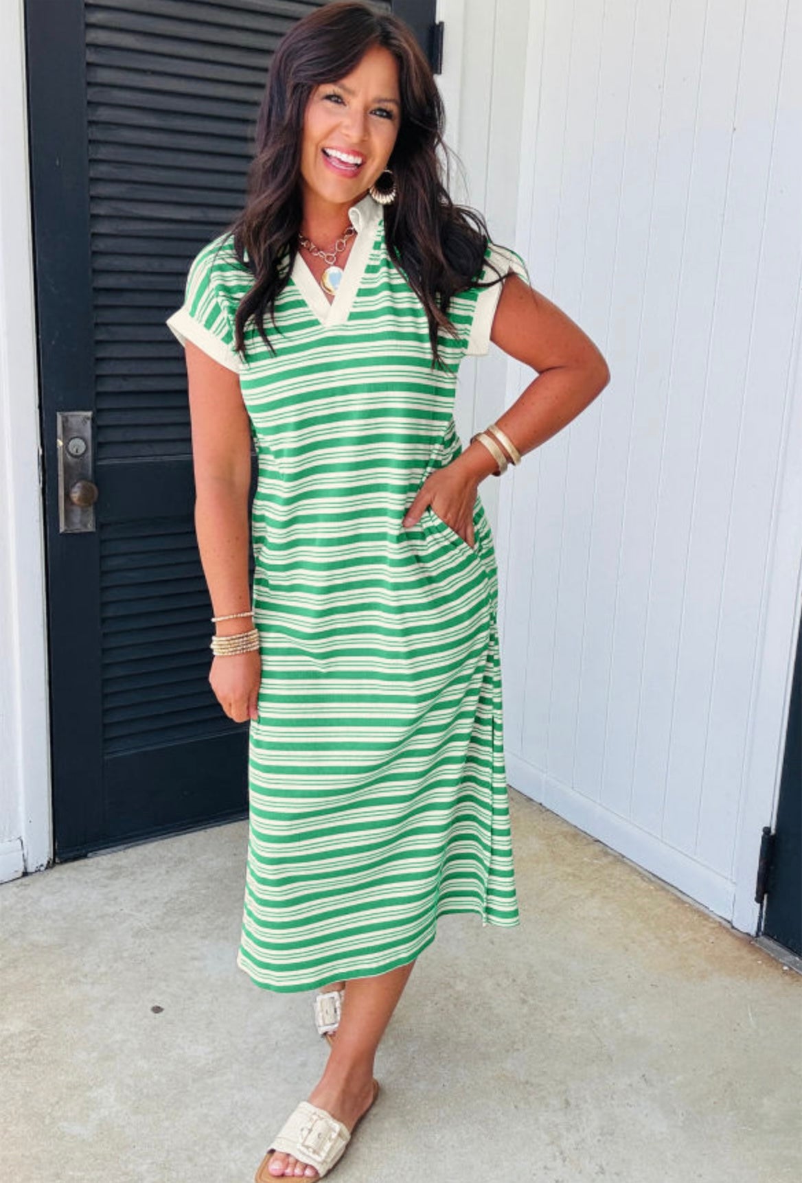 Green Stripe Midi Dress