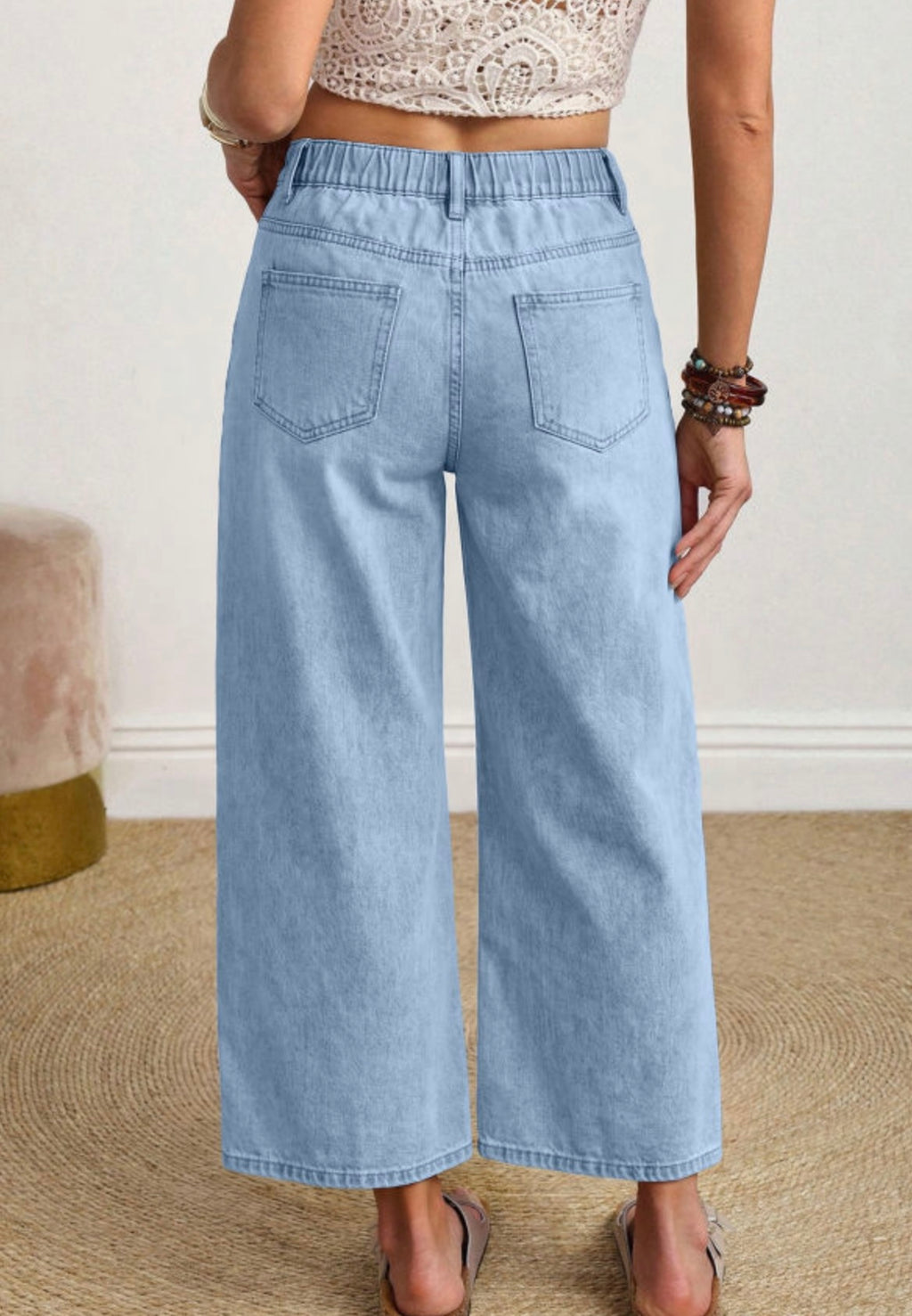 Square patch ankle length jeans