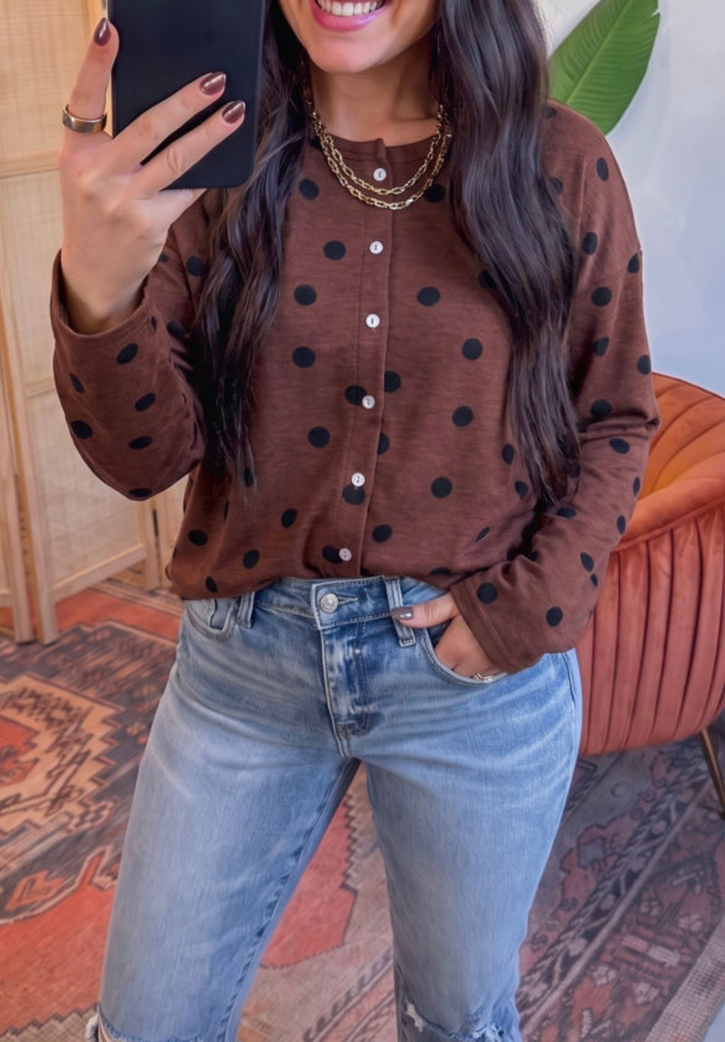 Brown Polka Dot Button Shirt