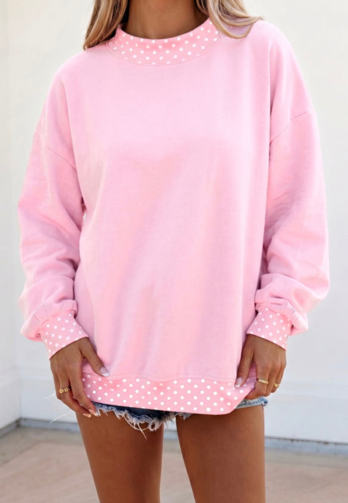 Colorblock Polka Dot Trimmed Oversized Sweatshirt