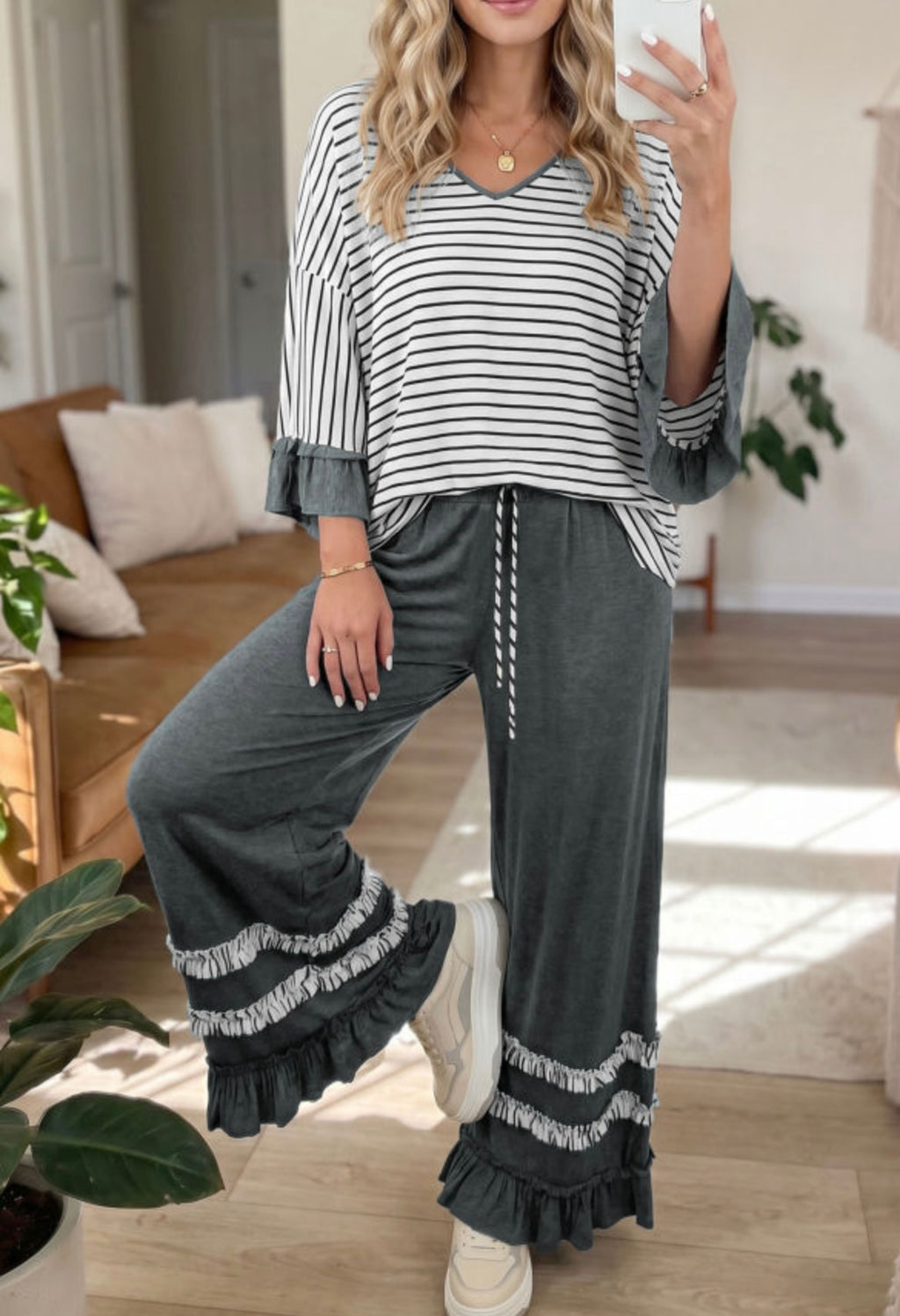 Ruffle Stripe Pants Set