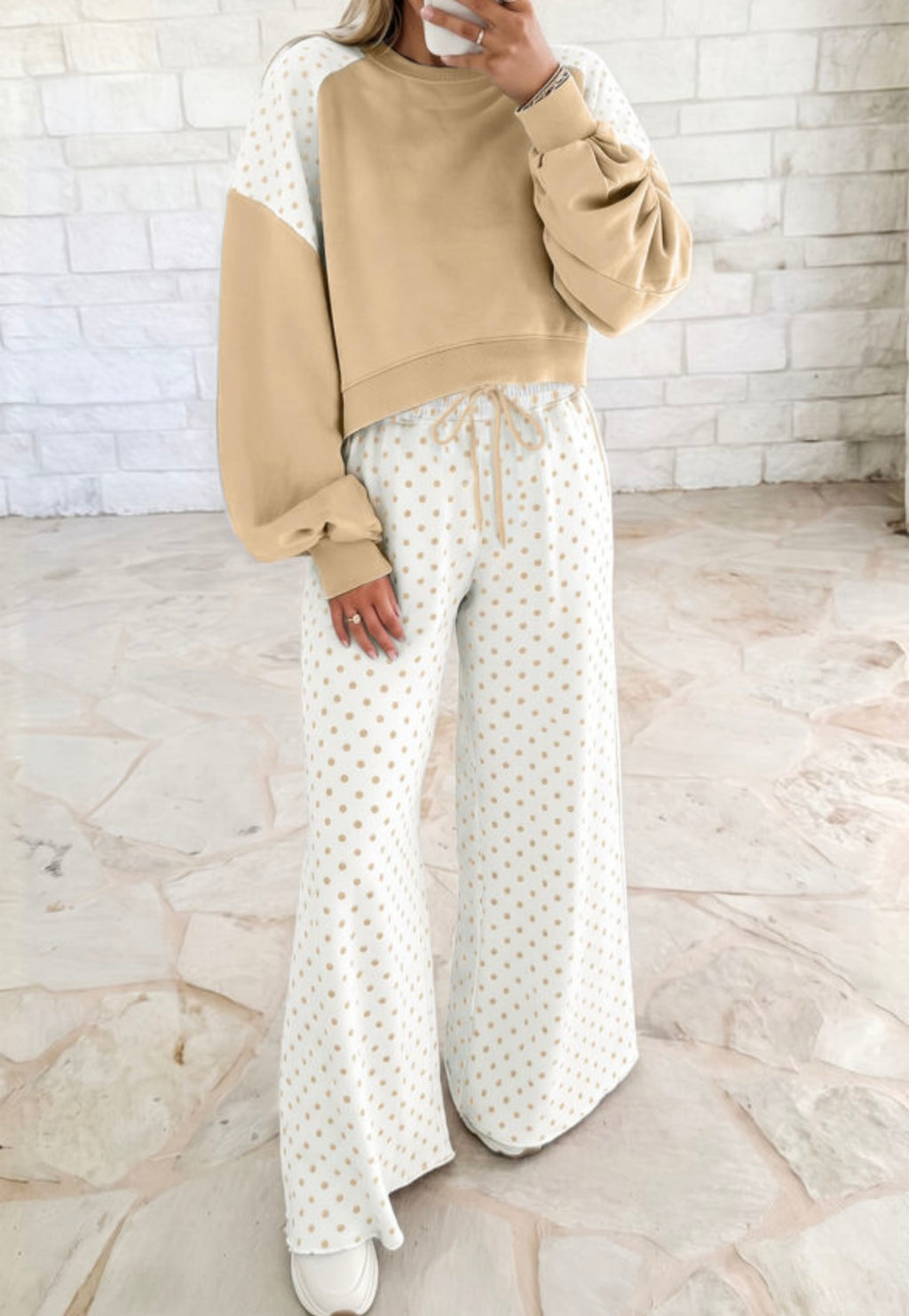Polka Dot Patchwork Colorblock Long Sleeve Set