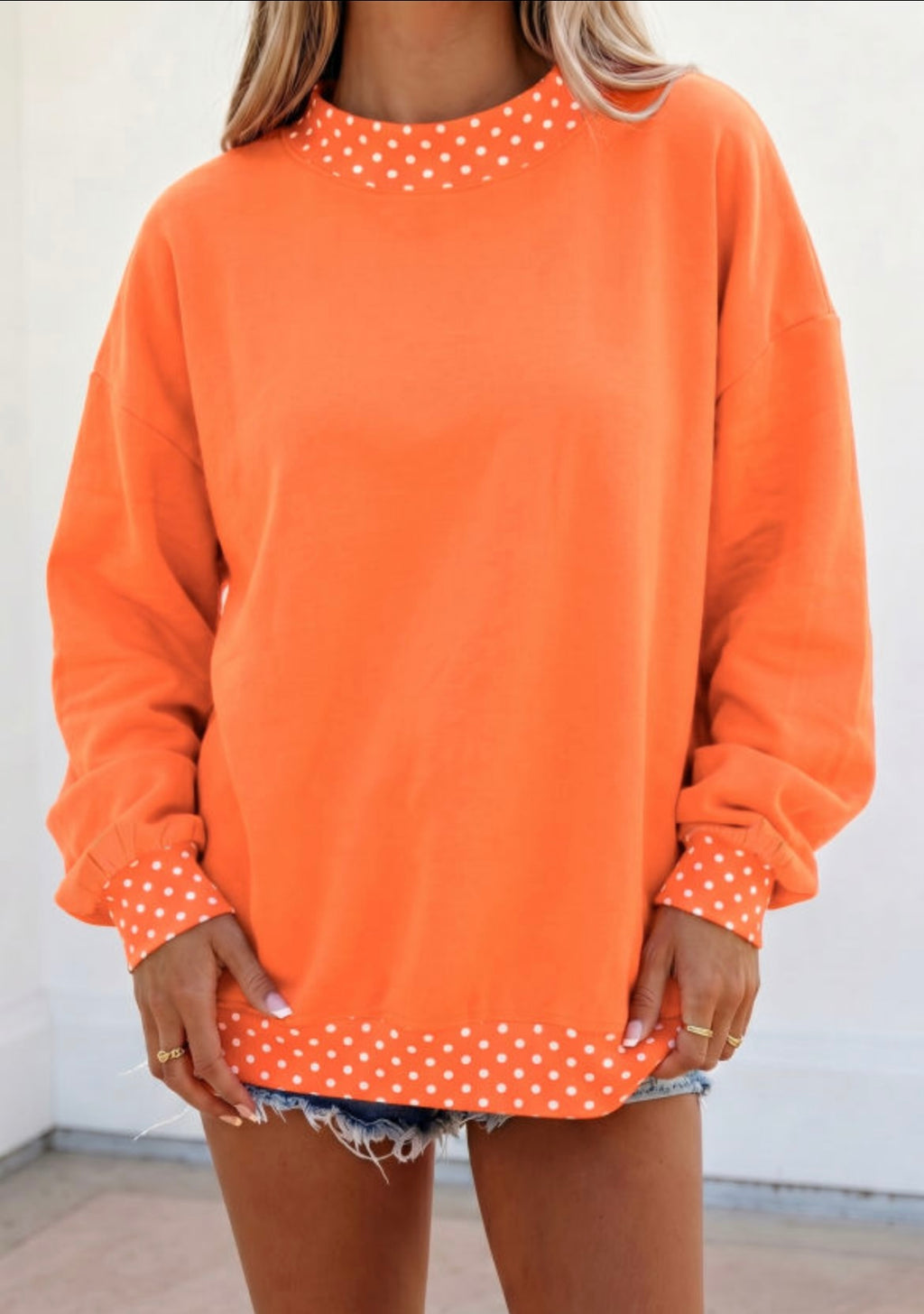 Colorblock Polka Dot Trimmed Oversized Sweatshirt
