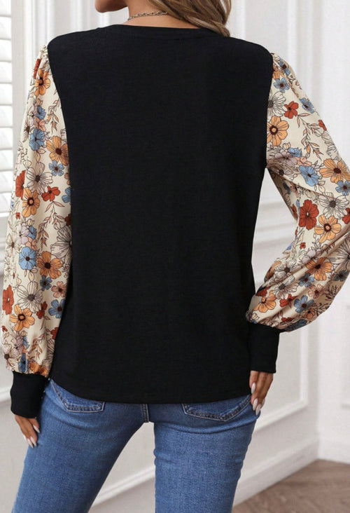 Apricot Flower Puff Sleeve Top