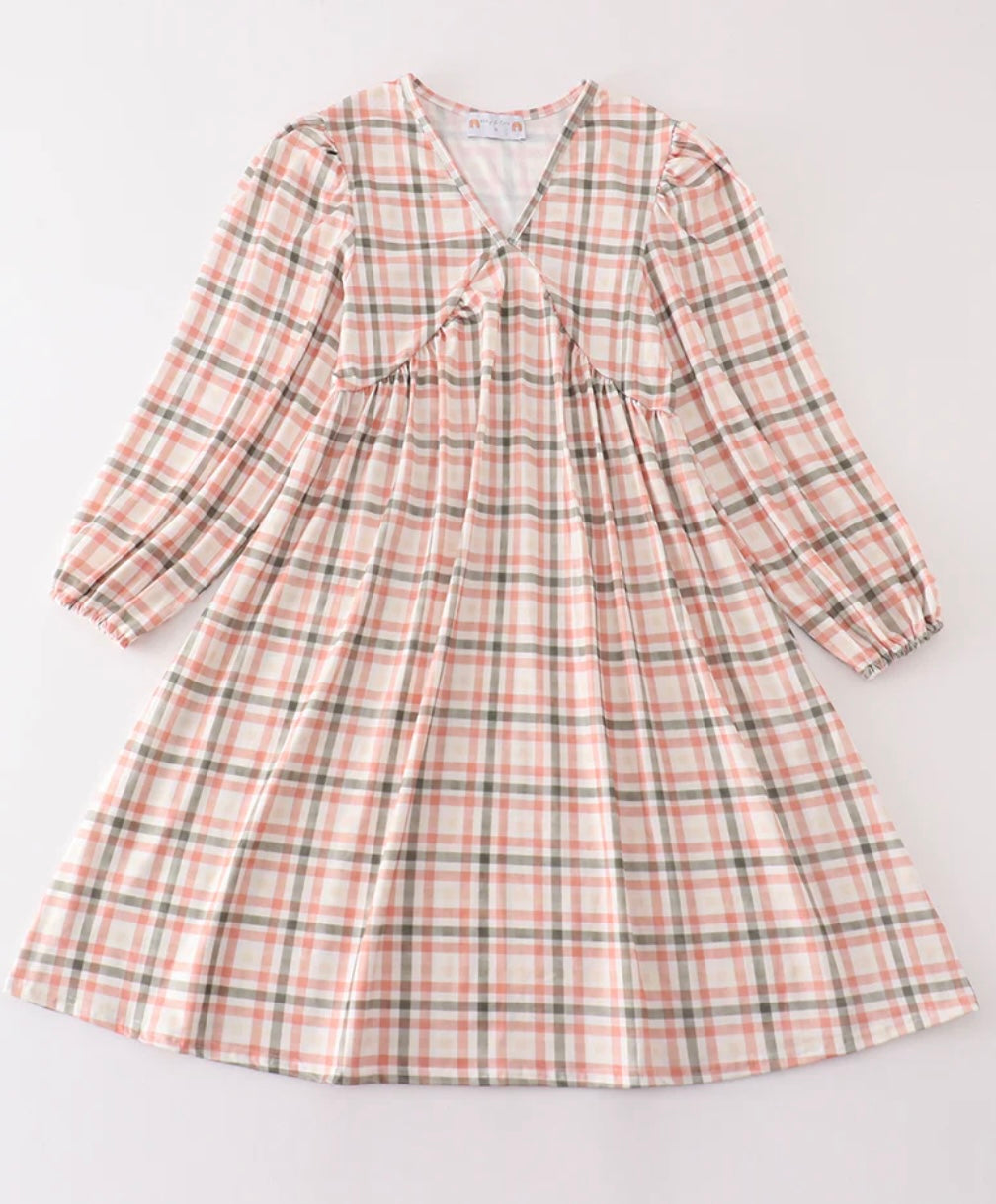Green Watercolor Plaid Dress