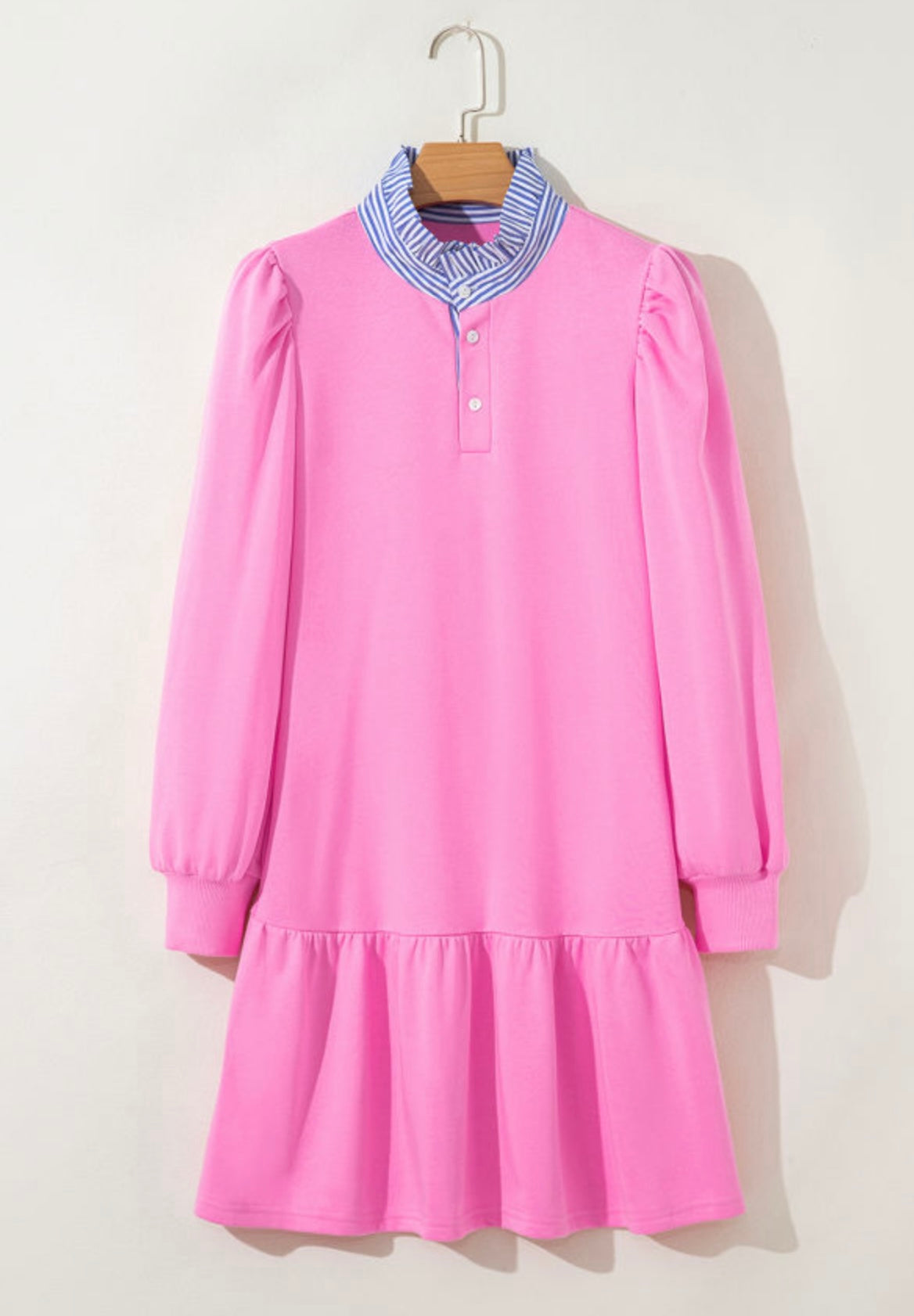 Pink Contrast Striped Collar Dress
