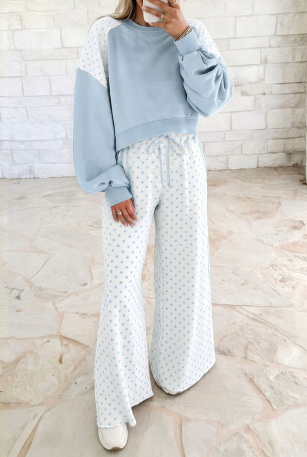 Polka Dot Patchwork Colorblock Long Sleeve Set