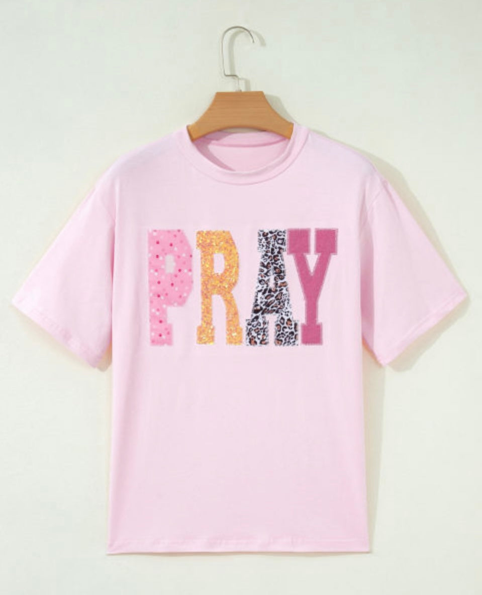 Pray Sequin Patched Tee