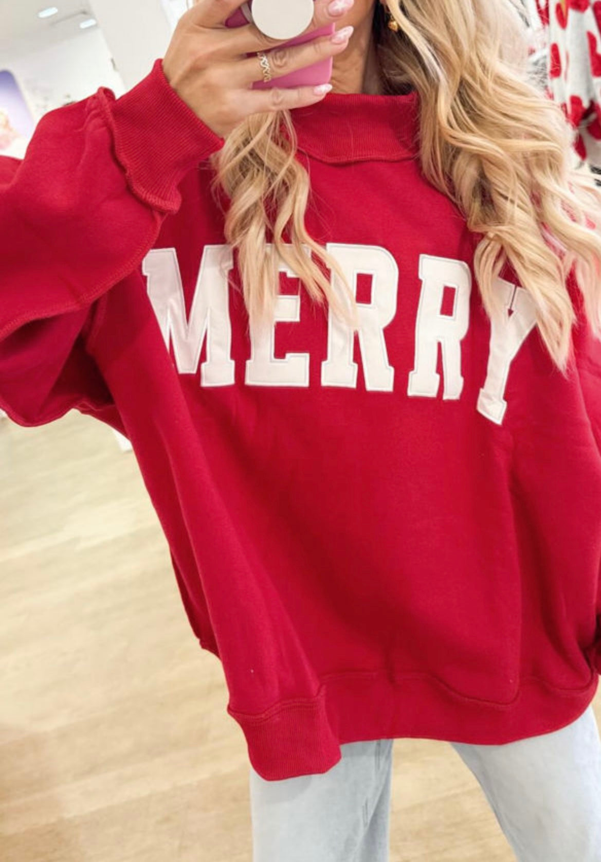 Merry Embroidered Letter Sweatshirt