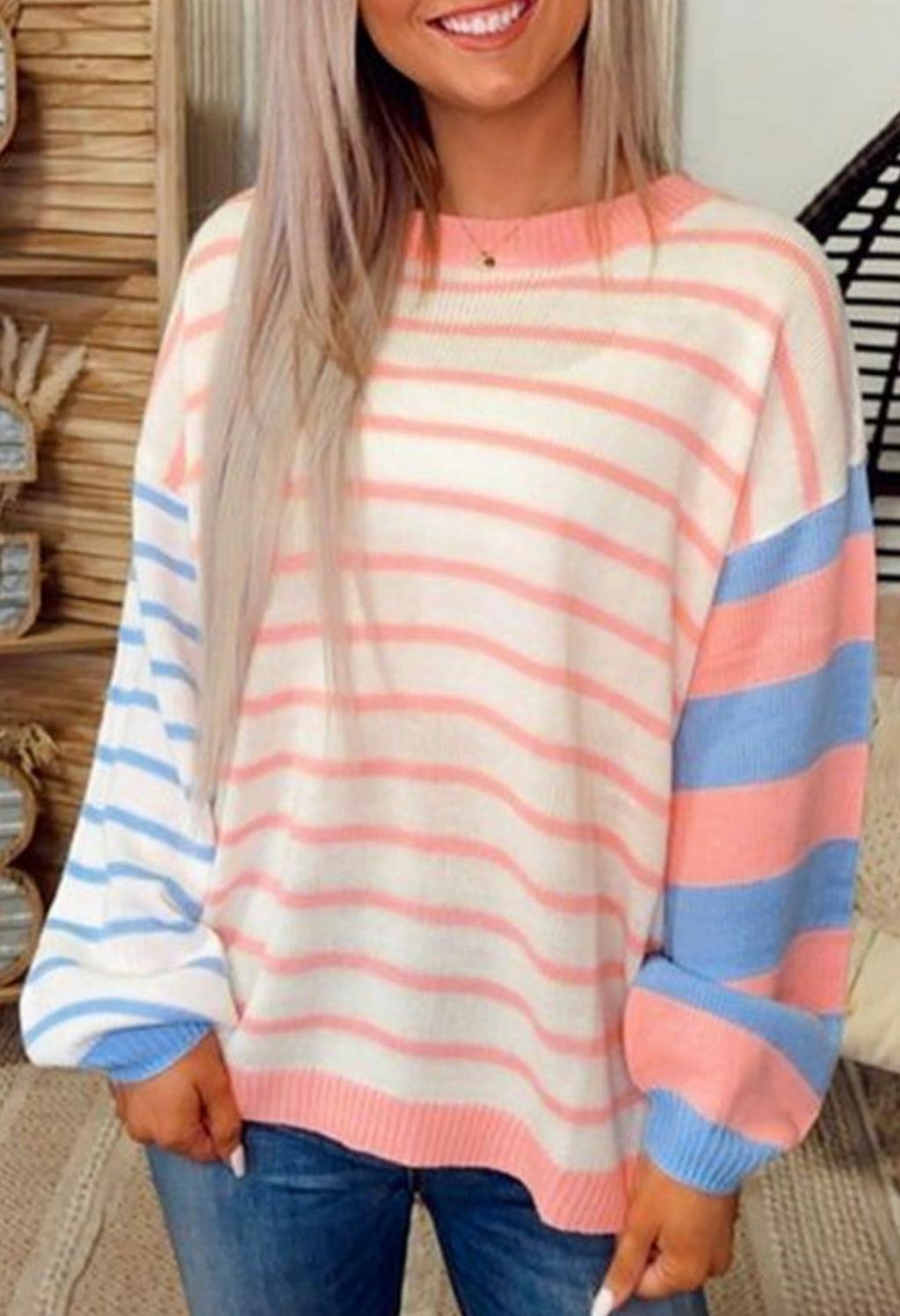Colorblock striped drop shoulder sweater