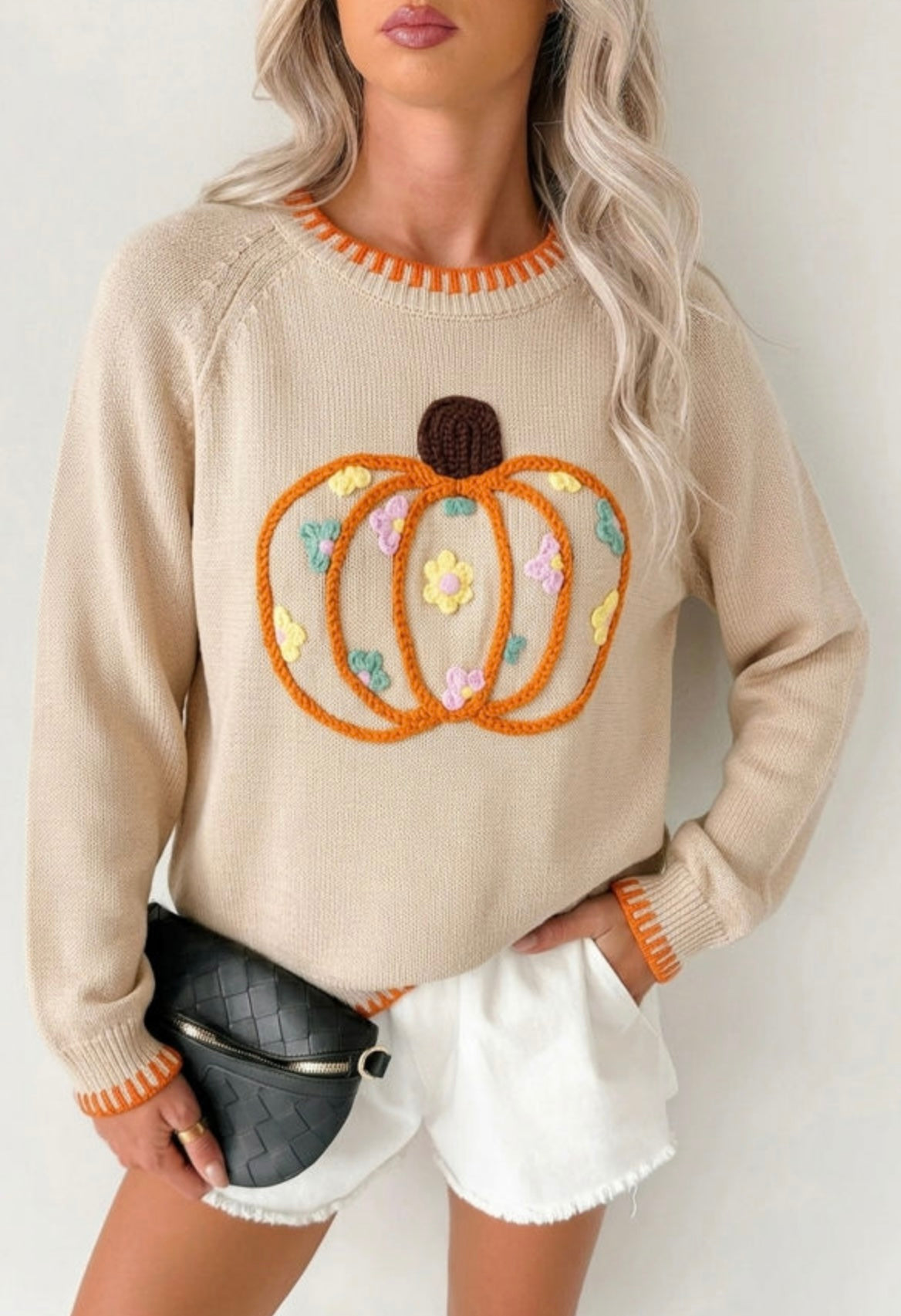 Pumpkin Embroidery Sweater